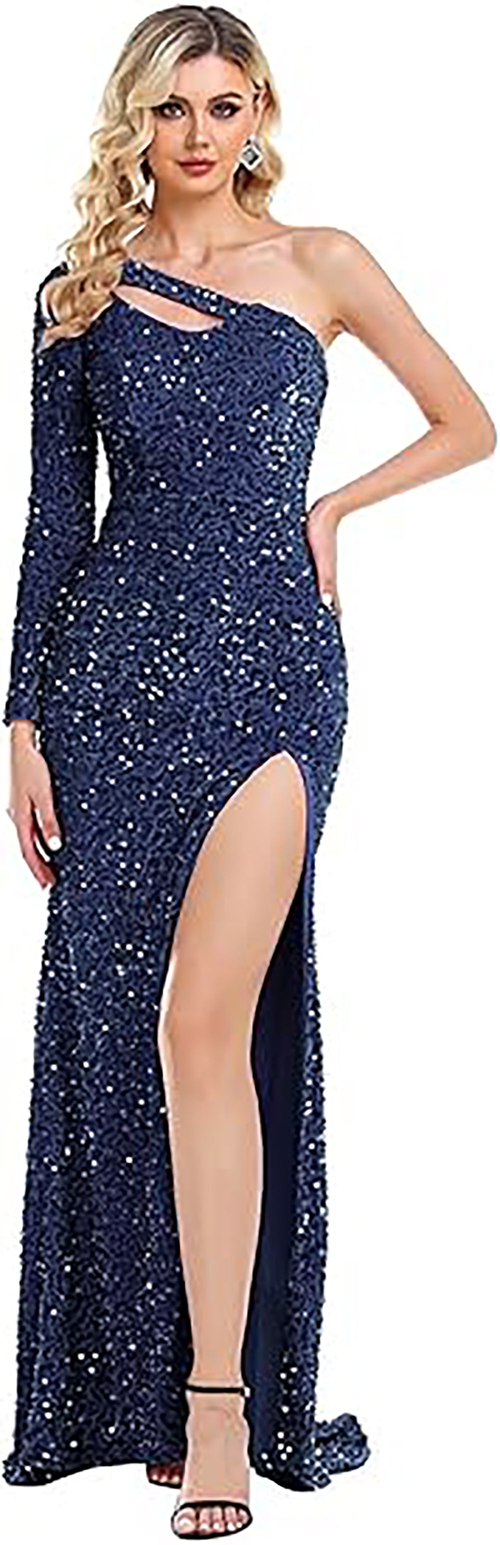 Vestido de Festa com Lantejoulas, Uma Manga, Ombro Só, Vestido de Baile Feminino Brilhante, Vestido de Cocktail para Noite
