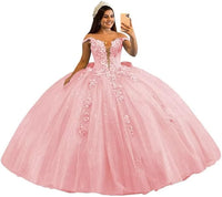 Robe de bal luxueuse en tulle, robe de bal bouffante et scintillante, robe de bal à épaules dénudées, motif floral, 16 ans
