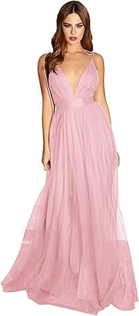 Abiti da sera lunghi formali da donna con spalline sottili, linea ad A, in tulle