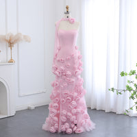 Elegante Abito da Sera con Fiori 3D Rosa 2025 Abito da Sposa Formale Lungo con Spacco Laterale Abito da Festa per Ragazza