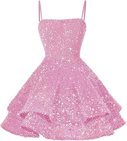 Vestiti corti con paillettes per il ritorno a casa per adolescenti 2024, spalline sottili scintillanti, abito da ballo Sweet 16, abito da cocktail
