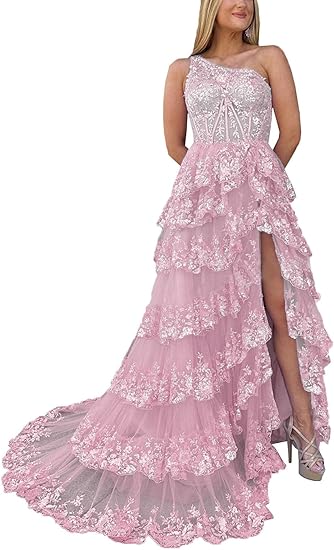 Robe de soirée à volants et à paillettes pour femme, asymétrique, asymétrique, ligne A, sexy, fente latérale, robe de soirée formelle