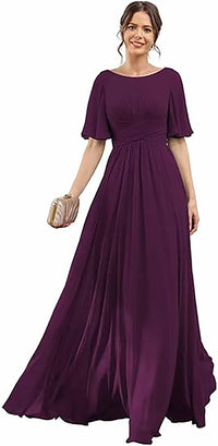 Vestido de Dama de Honra para Mulheres com Mangas de Folha em Chiffon Vestido de Noite para Festa de Casamento