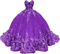 Abiti da Quinceanera con Fiori 3D Scintillanti, Abiti Quince in Tulle Gonfi Senza Spalline, Abiti Sweetheart con Perline e Pizzo, Abiti Sweet 16