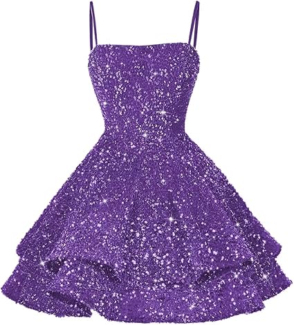 Vestiti corti con paillettes per il ritorno a casa per adolescenti 2024, spalline sottili scintillanti, abito da ballo Sweet 16, abito da cocktail