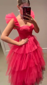 Elegante abito da sera a strati con applicazioni in pizzo, senza maniche, arricciato, abito formale Ms2504071