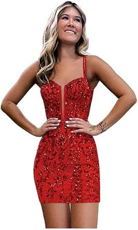 Robe de soirée moulante en dentelle à paillettes pour adolescentes, bretelles spaghetti, col en V, robe de bal courte, mini robe de cocktail