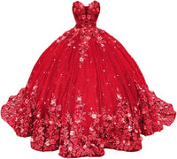 Abiti da Quinceanera con Fiori 3D Scintillanti, Abiti Quince in Tulle Gonfi Senza Spalline, Abiti Sweetheart con Perline e Pizzo, Abiti Sweet 16