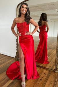 Vestido de baile evasê com pregas e recortes, decote coração, sexy, com fenda alta, vestido de noite elegante Ms2504012