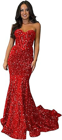 Robe de soirée longue à paillettes scintillantes et corset sans bretelles pour femmes