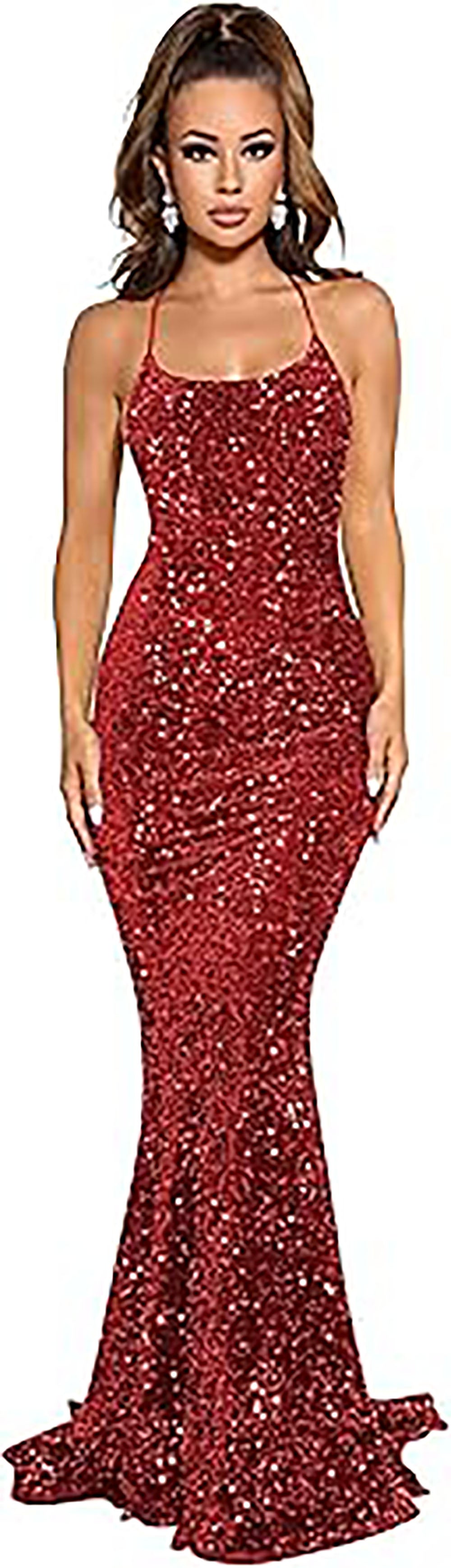 Abiti da sera lunghi da donna con spalline sottili, paillettes scintillanti, stile sirena per feste e balli