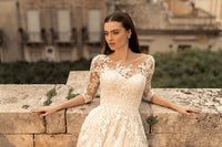 Vintage Lace Wedding Dress A-Line 3/4 Illusion Sleeves Lace Appliqué Bridal Dress Ms2505205