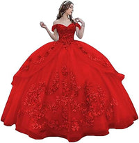 Abiti da Quinceanera floreali 3D Abito da ballo gonfio in tulle scintillante Abiti Sweet 16 con spalle scoperte Abito principessa in pizzo