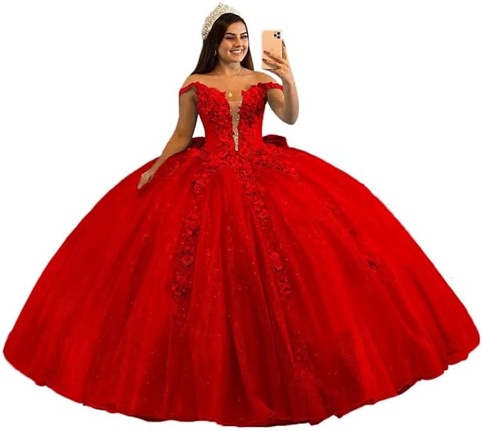 Robe de bal luxueuse en tulle, robe de bal bouffante et scintillante, robe de bal à épaules dénudées, motif floral, 16 ans
