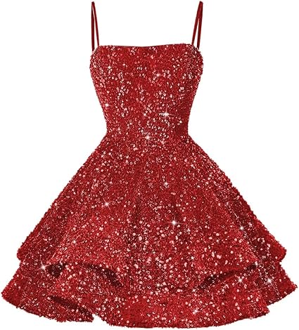 Vestiti corti con paillettes per il ritorno a casa per adolescenti 2024, spalline sottili scintillanti, abito da ballo Sweet 16, abito da cocktail