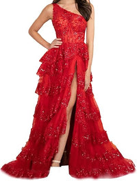 Robe de soirée à volants et à paillettes pour femme, asymétrique, asymétrique, ligne A, sexy, fente latérale, robe de soirée formelle