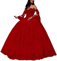 Abiti da Quinceanera da donna con scollo a cuore, applicazioni in pizzo, abito da ballo con maniche lunghe staccabili, abito da principessa per feste