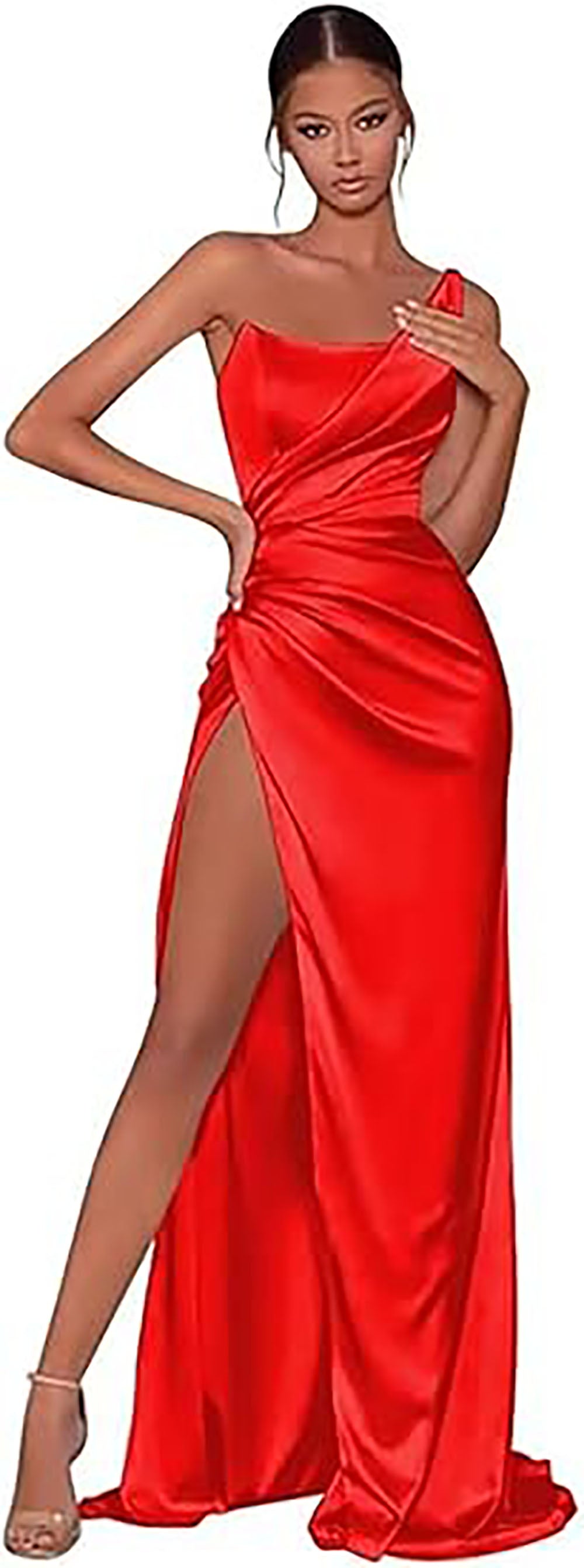 Robes de demoiselle d'honneur en satin à une épaule avec fente 2025 Robes de soirée formelles longues sirène