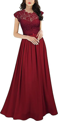 Vestito da festa elegante da donna con scollo a V, maniche a cappuccio e spacco alto in pizzo nero