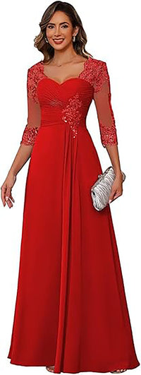 Vestidos de Noiva com Aplicações de Renda, Mangas 3/4, Vestido Formal de Noite Ms2503132