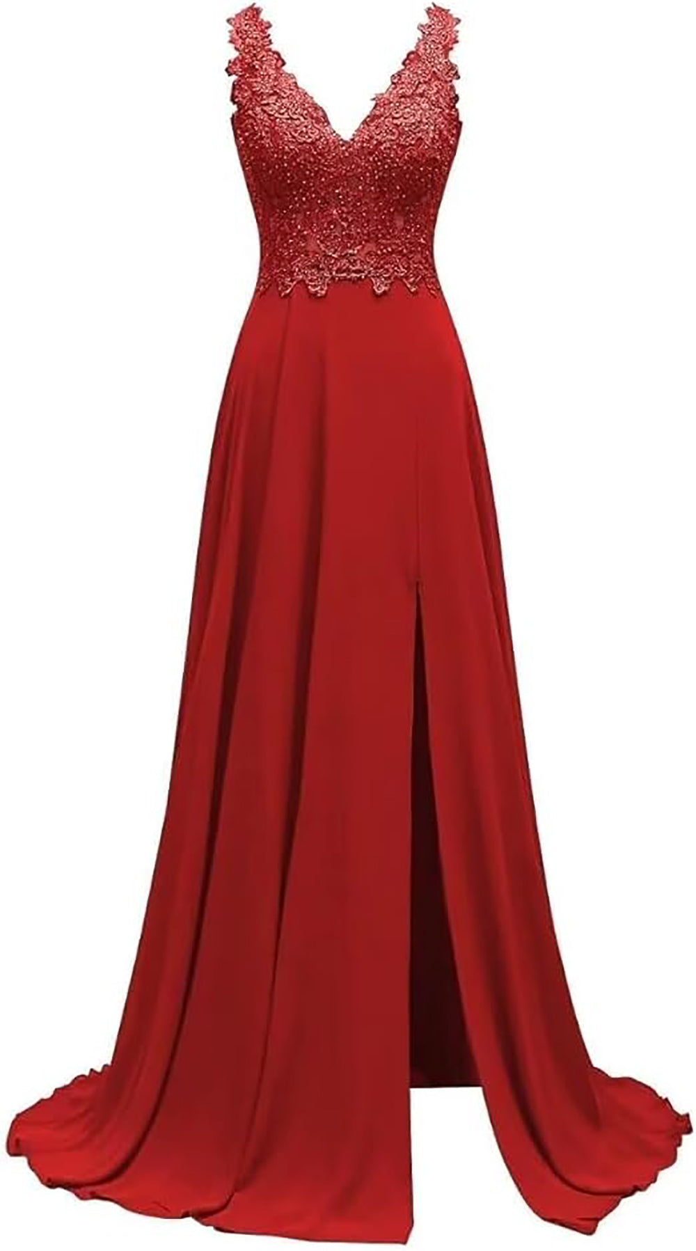 Abiti da damigella d'onore da donna lunghi in chiffon con spacco, abiti semi-formali a linea ad A con scollo a V e schiena scoperta, abiti da sera per matrimoni