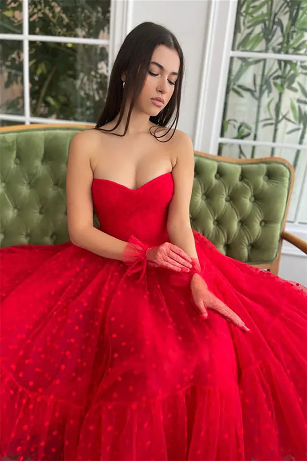 Robe de bal en tulle longueur thé pour femmes, épaules dénudées, robe de bal pour adolescentes, robe de princesse bouffante perlée en cœur