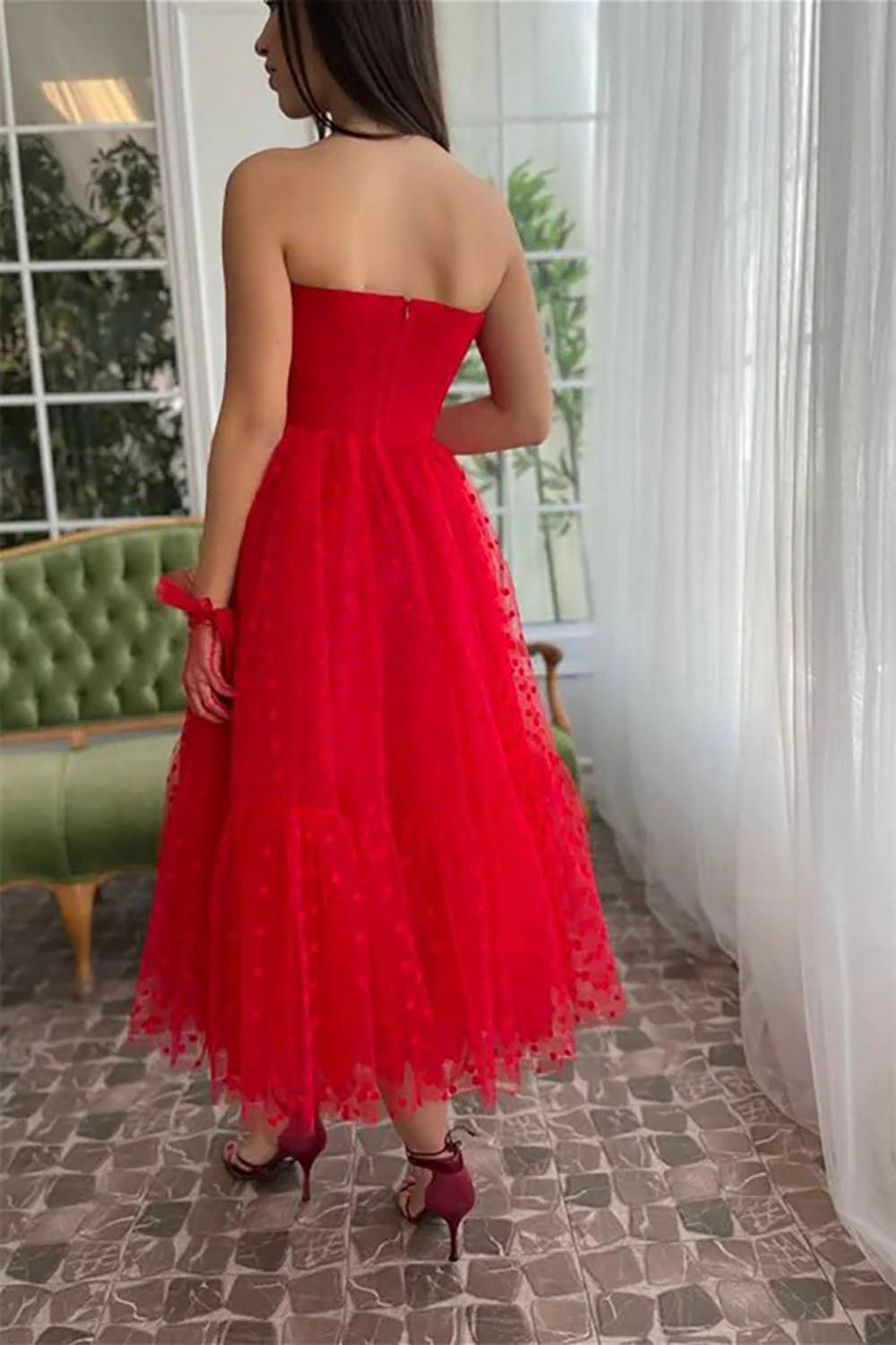 Robe de bal en tulle longueur thé pour femmes, épaules dénudées, robe de bal pour adolescentes, robe de princesse bouffante perlée en cœur