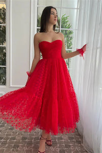 Robe de bal en tulle longueur thé pour femmes, épaules dénudées, robe de bal pour adolescentes, robe de princesse bouffante perlée en cœur