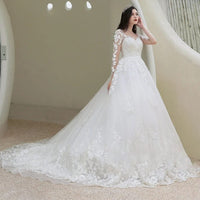 Robes de mariée romantiques en dentelle pour femmes à manches longues France Inde robe de mariée princesse royale robes de mariée