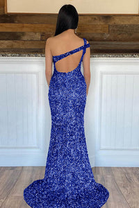 Robe de soirée longue à paillettes asymétrique avec fente et paillettes