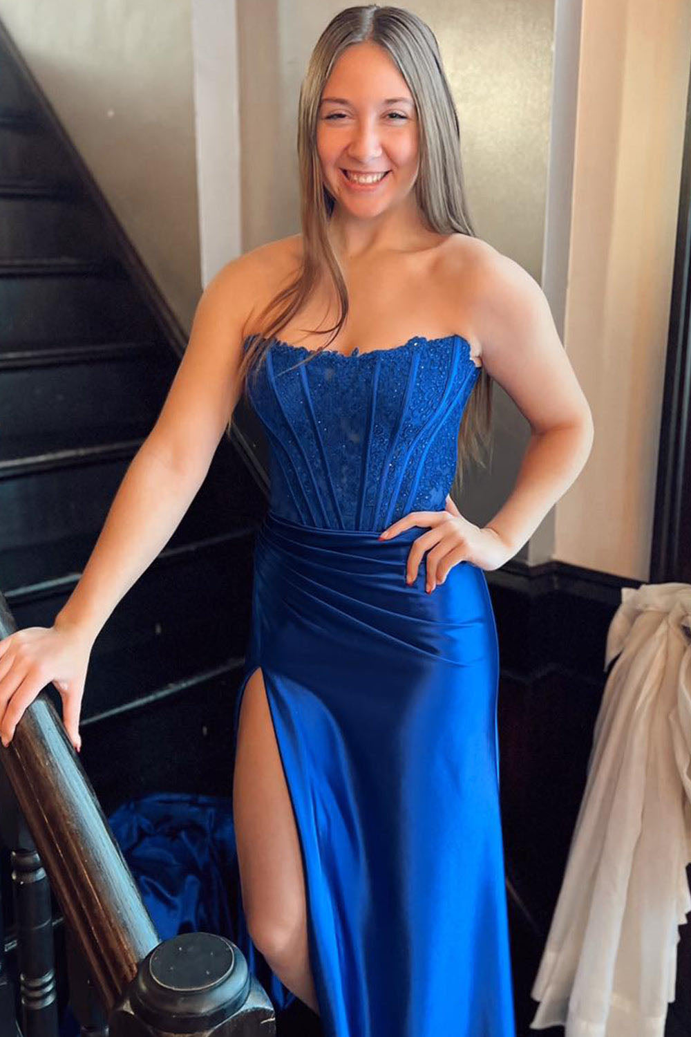 Vestido de baile evasê com pregas e recortes, decote coração, sexy, com fenda alta, vestido de noite elegante Ms2504012