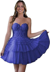 Vestidos Curtos de Tule Brilhante para Festa de Regresso a Casa, Vestidos Mini em Camadas, Tomara que Caia com Decote Coração, Vestido de Cocktail com Lantejoulas e Costas Nuas