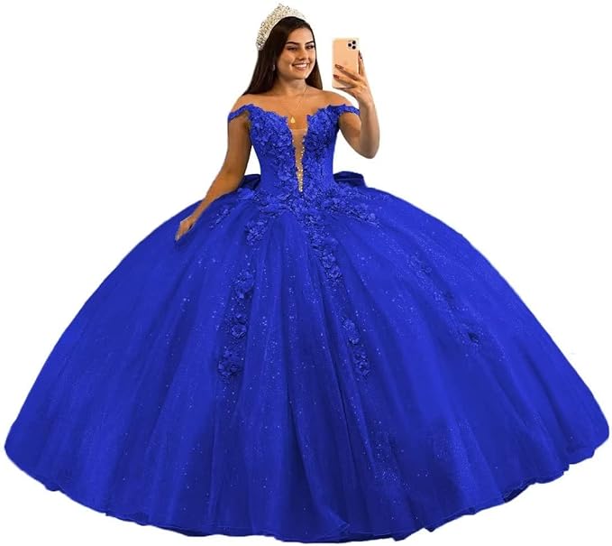 Robe de bal luxueuse en tulle, robe de bal bouffante et scintillante, robe de bal à épaules dénudées, motif floral, 16 ans