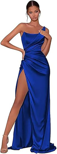 Robes de demoiselle d'honneur en satin à une épaule avec fente 2025 Robes de soirée formelles longues sirène
