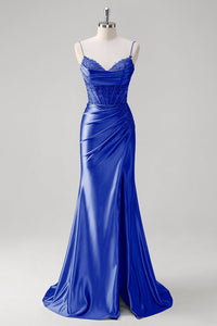 Abito da sera elegante a linea A con pieghe, scollo a cuore, spacco alto sexy Ms2504012