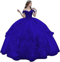 Abiti da Quinceanera floreali 3D Abito da ballo gonfio in tulle scintillante Abiti Sweet 16 con spalle scoperte Abito principessa in pizzo