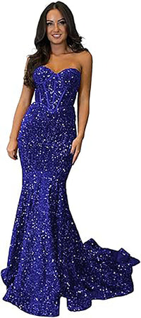 Robe de soirée longue à paillettes scintillantes et corset sans bretelles pour femmes