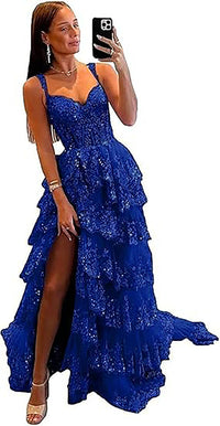 Robe de soirée longue en tulle à épaules dénudées pour femme avec appliques en dentelle et fente