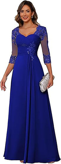 Vestidos de Noiva com Aplicações de Renda, Mangas 3/4, Vestido Formal de Noite Ms2503132