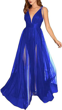 Abiti da sera lunghi formali da donna con spalline sottili, linea ad A, in tulle