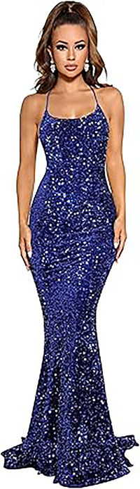 Abiti da sera lunghi da donna con spalline sottili, paillettes scintillanti, stile sirena per feste e balli