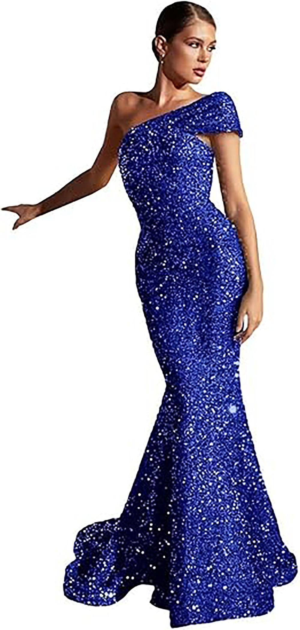 Abiti da sera con paillettes a una spalla, abito da sera sirena scintillante, abito lungo da festa Ms2503103