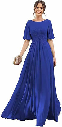 Vestido de Dama de Honra para Mulheres com Mangas de Folha em Chiffon Vestido de Noite para Festa de Casamento