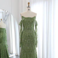 Vestidos de Noite de Sereia de Luxo com Luvas, Bordados e Lantejoulas, Vestido de Baile para Mulheres, Vestidos de Festa