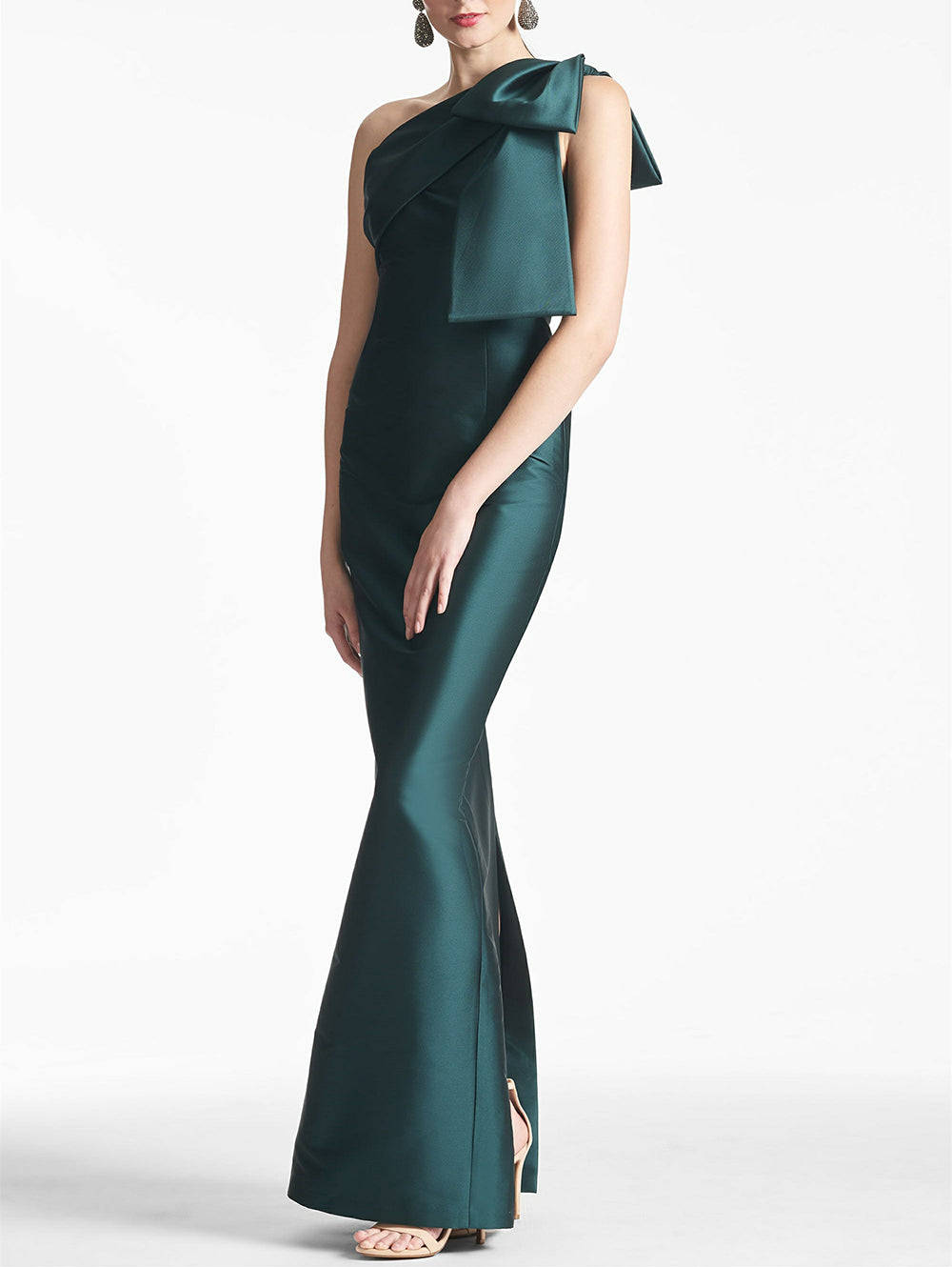 Abiti da sera in raso con una spalla, elegante abito da ballo con spacco, abito da festa sirena senza schienale con fiocco