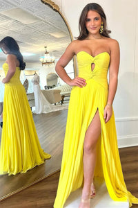 Pleated Cut-out A-line Prom Dress Sweetheart Sexy High Slit Elegant Evening Dress Ms2504012