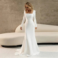 Civil Square Neck Long Sleeve Wedding Dress Simple Mermaid Bridal Gown with Button Ms2503191