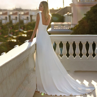 Robe de mariée blanche simple à col carré, dos nu, fente latérale, sans manches, ceinture, robes de mariée pour femmes