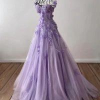 Vestido de Festa de Tule com Brilhos Sem Alças, Aplicações Florais 3D, Corpete, Vestido de Baile Ms2504232