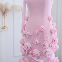 Elegante Abito da Sera con Fiori 3D Rosa 2025 Abito da Sposa Formale Lungo con Spacco Laterale Abito da Festa per Ragazza